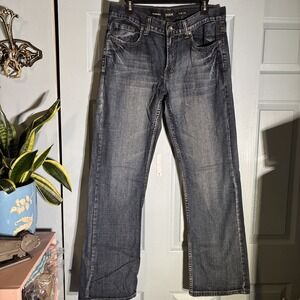 Helix Jeans Mens 32x32* Blue Denim Distressed Relaxed Boot Cut Cowboy Western